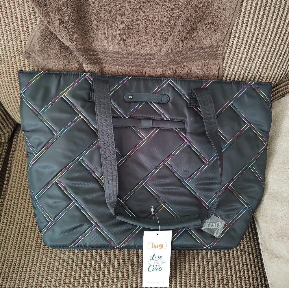 Lug Black Tote with Rainbow Stitching
